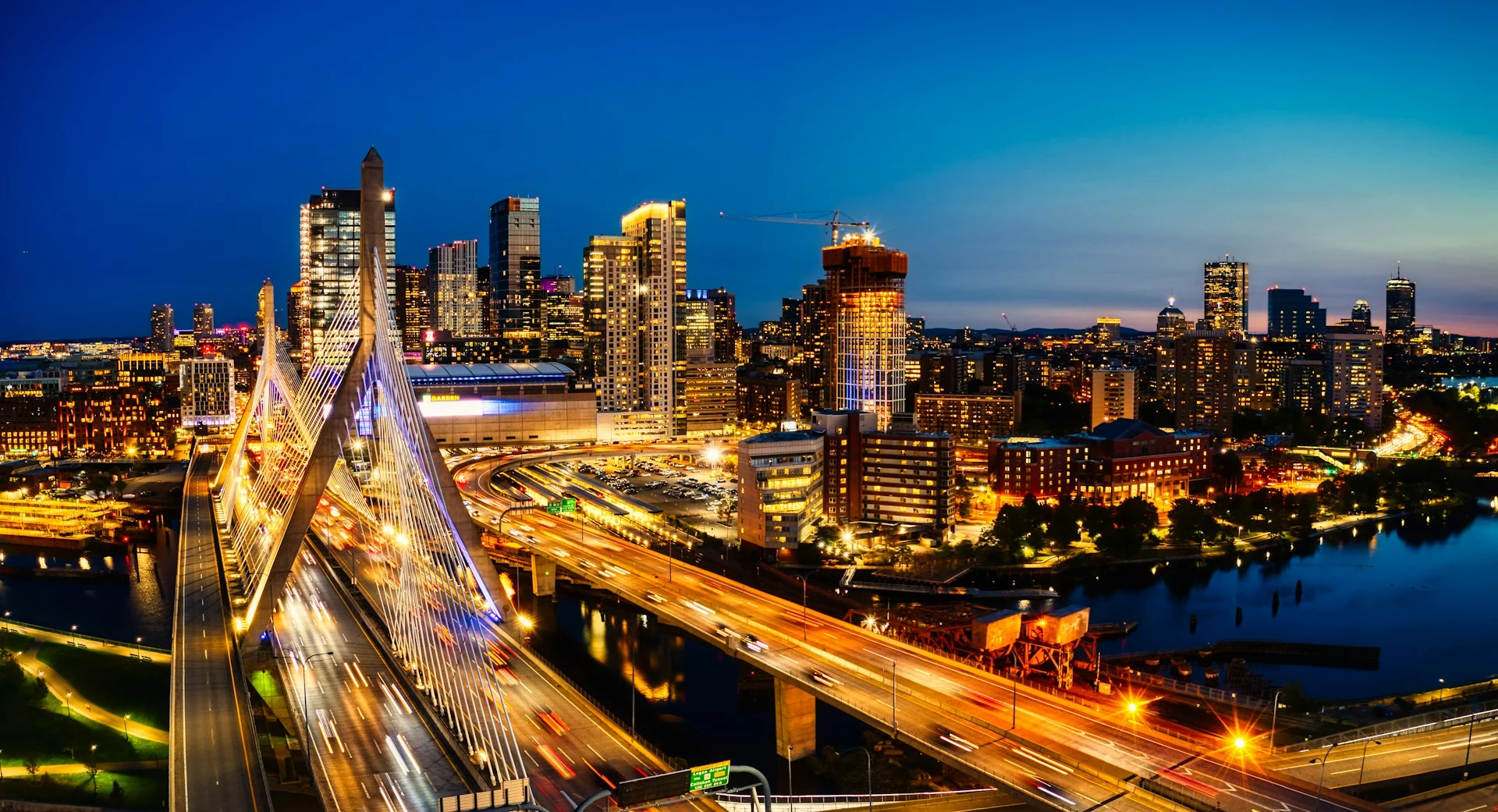 An image of Massechusetts cityscape at night