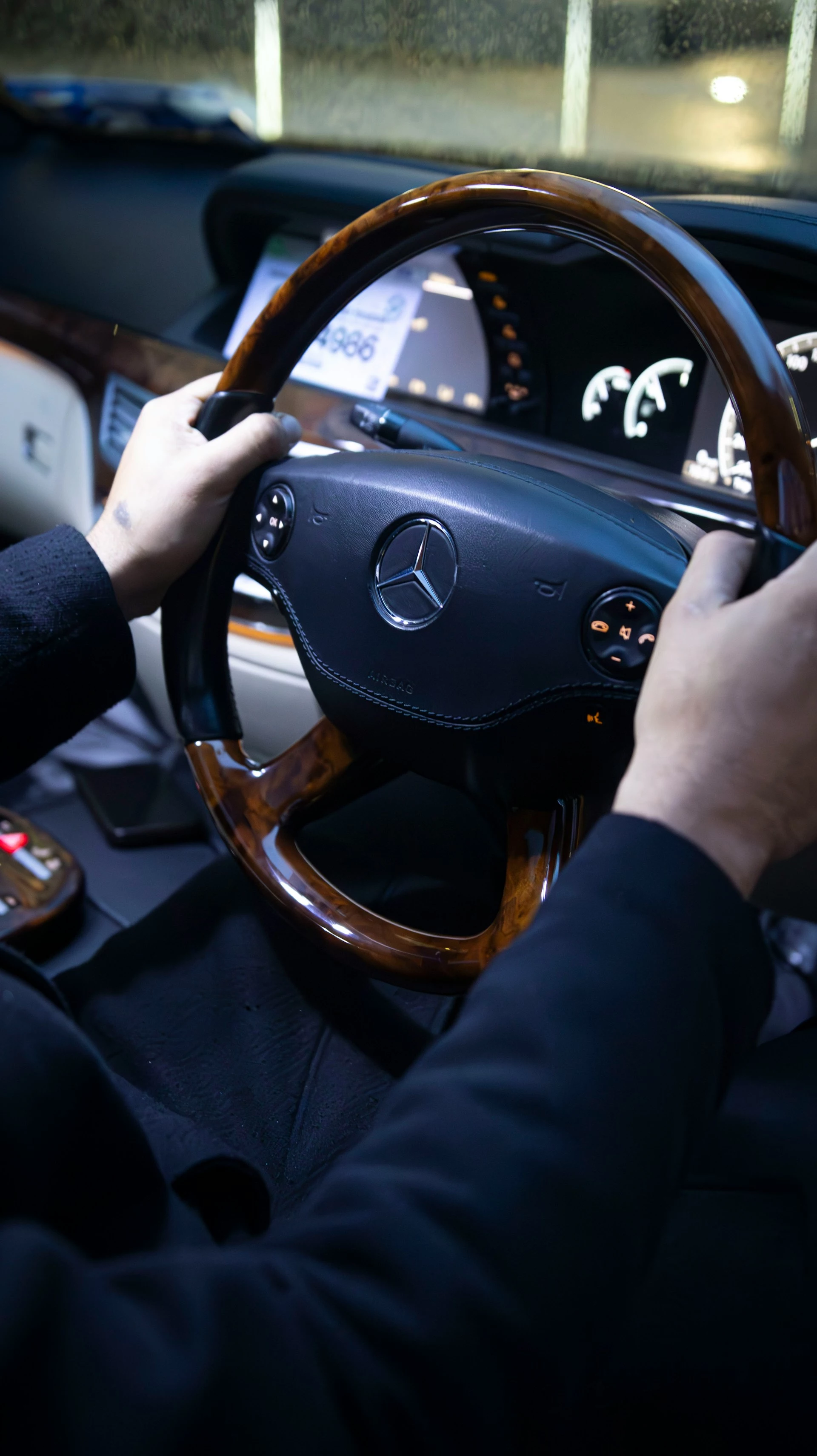 steering wheel of a luxury mercedes